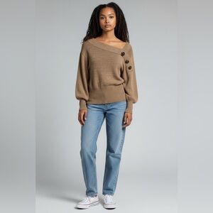 Guess Off-the-Shoulder Brown Sweater